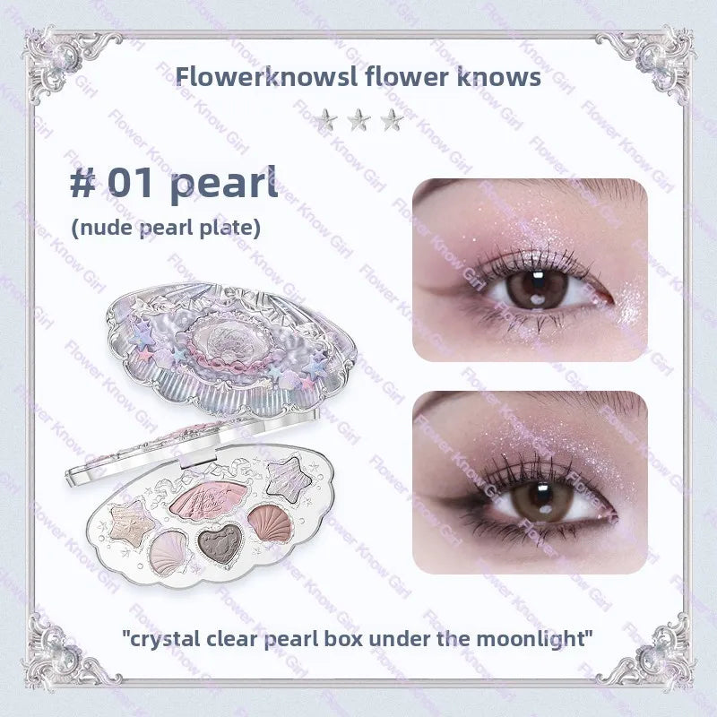 Flower Knows Moonlight Mermaid Eyeshadow Palette 8-Color Matte Shimmer Glitter Eye Makeup Cosmetics Women Beauty Eye Shadow