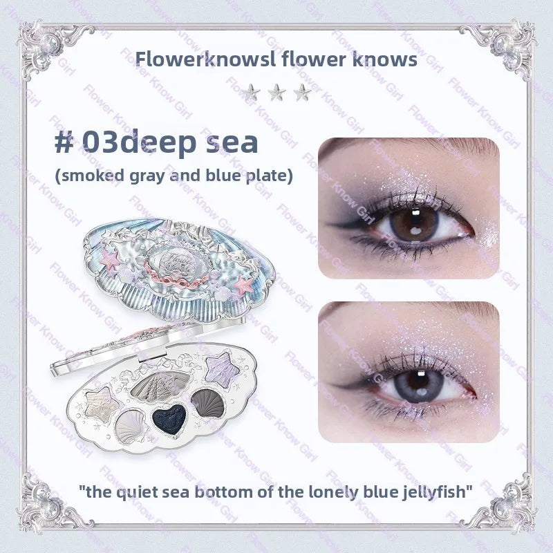 Flower Knows Moonlight Mermaid Eyeshadow Palette 8-Color Matte Shimmer Glitter Eye Makeup Cosmetics Women Beauty Eye Shadow