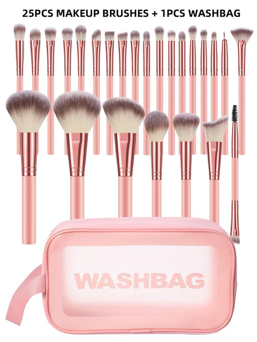 50PCS Makeup Tools:1PC cosmetic bag+25PCS Makeup brush set+9PCS Makeup Sponges+9PCS Powder Puffs+6PCS Makeup Tools
