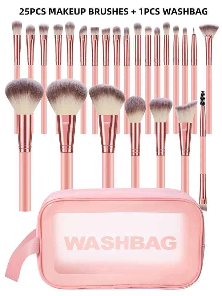 50PCS Makeup Tools:1PC cosmetic bag+25PCS Makeup brush set+9PCS Makeup Sponges+9PCS Powder Puffs+6PCS Makeup Tools